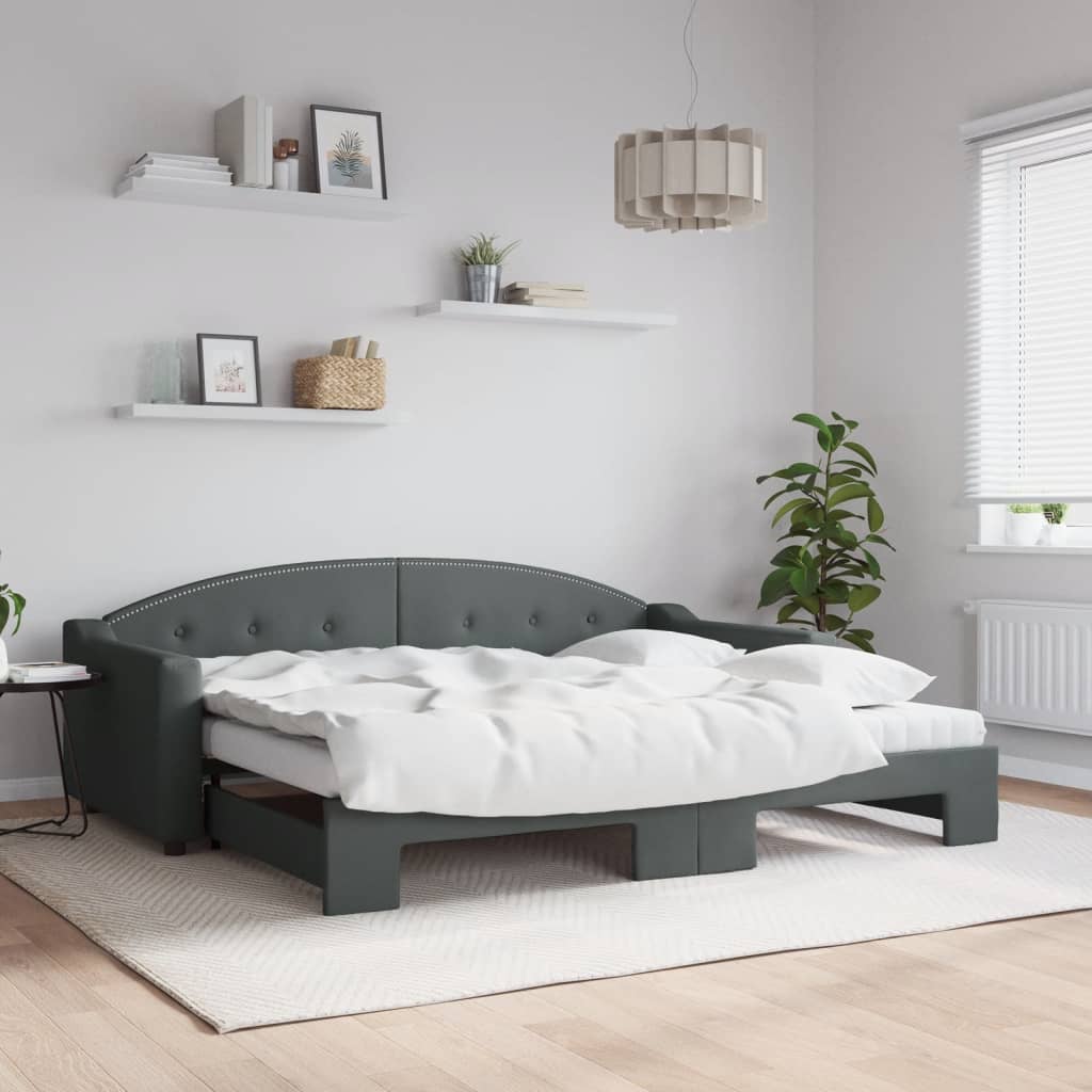 vidaXL Rozkladacia denná posteľ s matracmi tmavosivá 90x200 cm látka