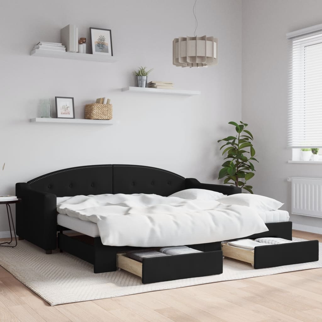 vidaXL Rozkladacia denná posteľ so zásuvkami čierna 90x190 cm látka