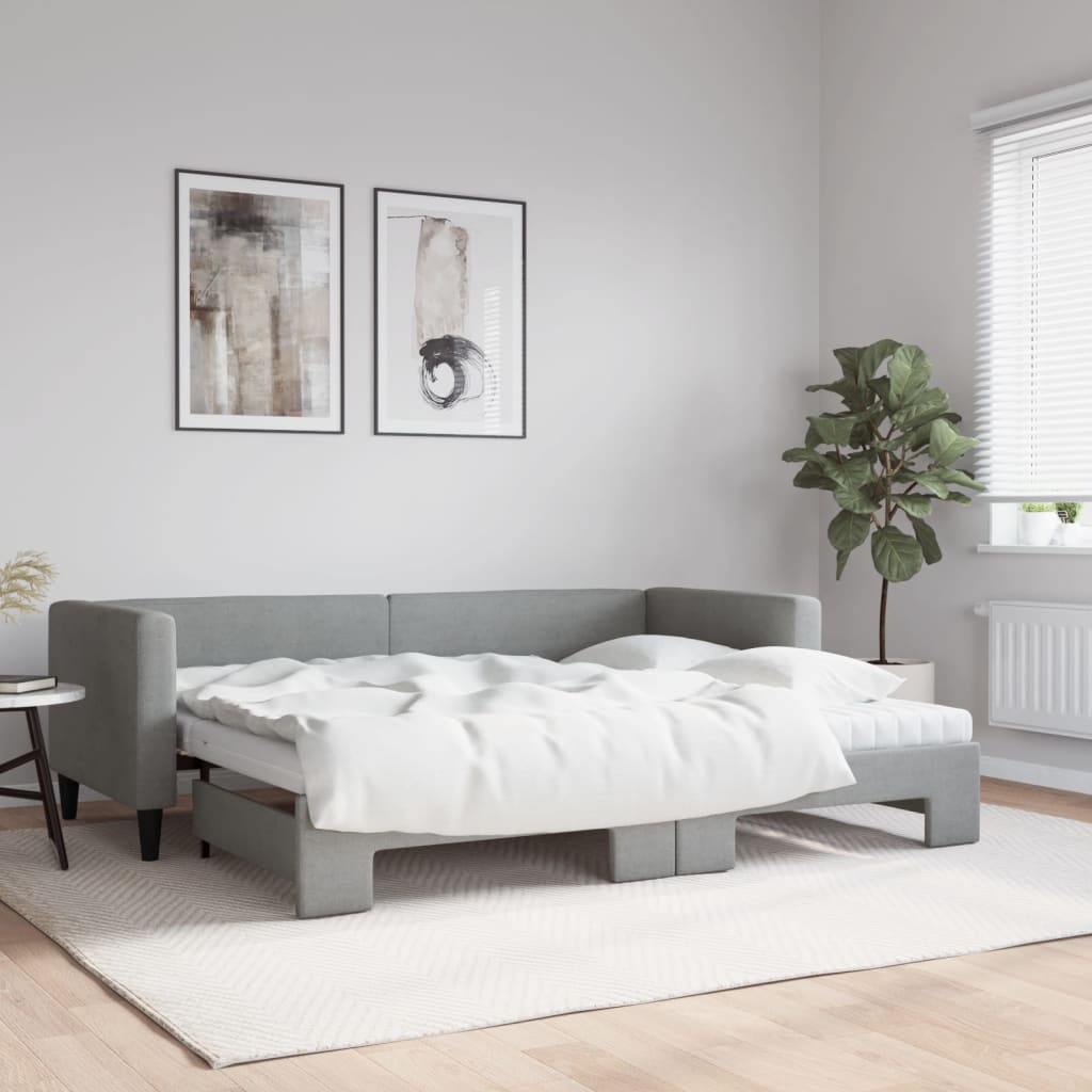 vidaXL Rozkladacia denná posteľ s matracmi bledosivá 80x200 cm látka
