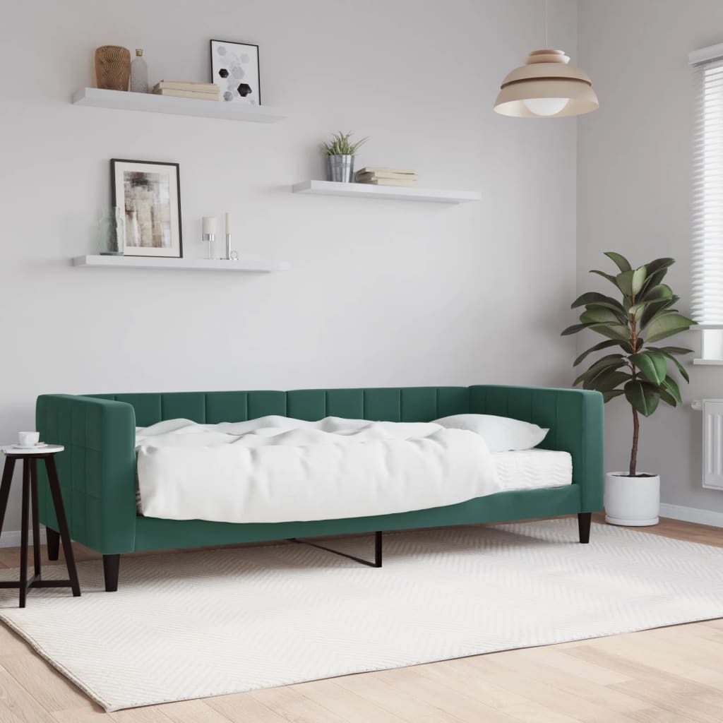 vidaXL Denná posteľ s matracom tmavozelená 80x200 cm zamat