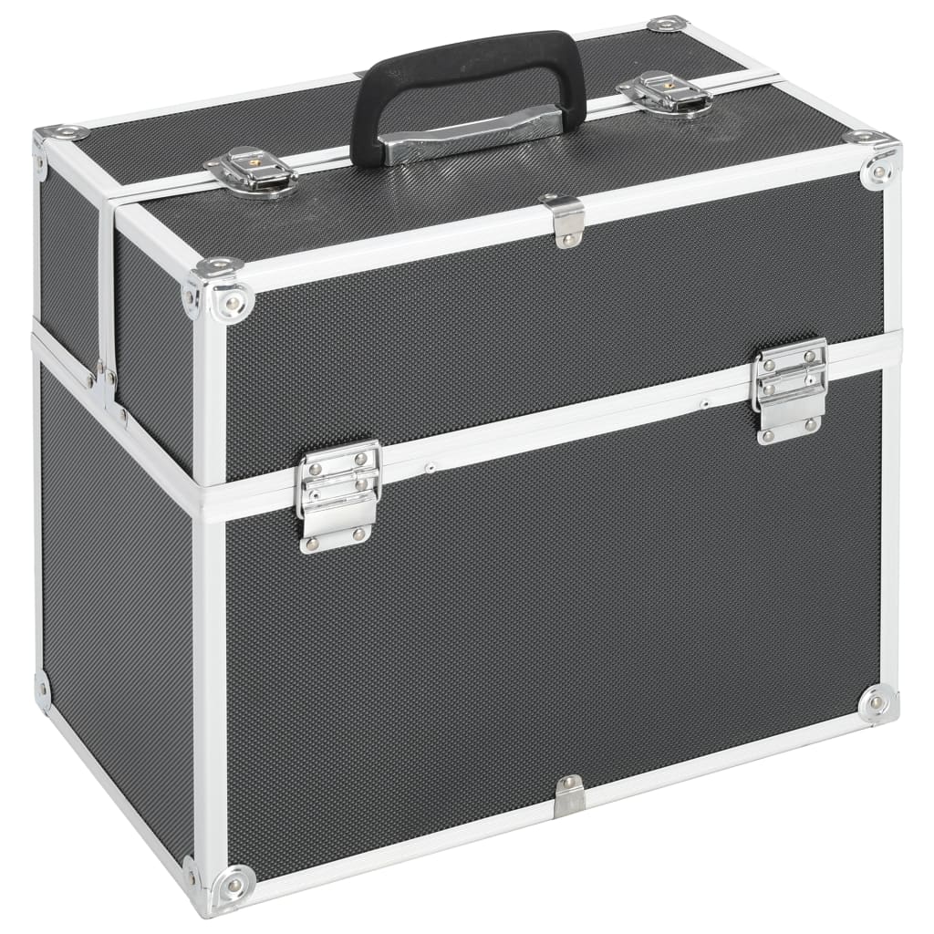 vidaXL Kufrík na make-up čierny 37x24x35 cm hliníkový