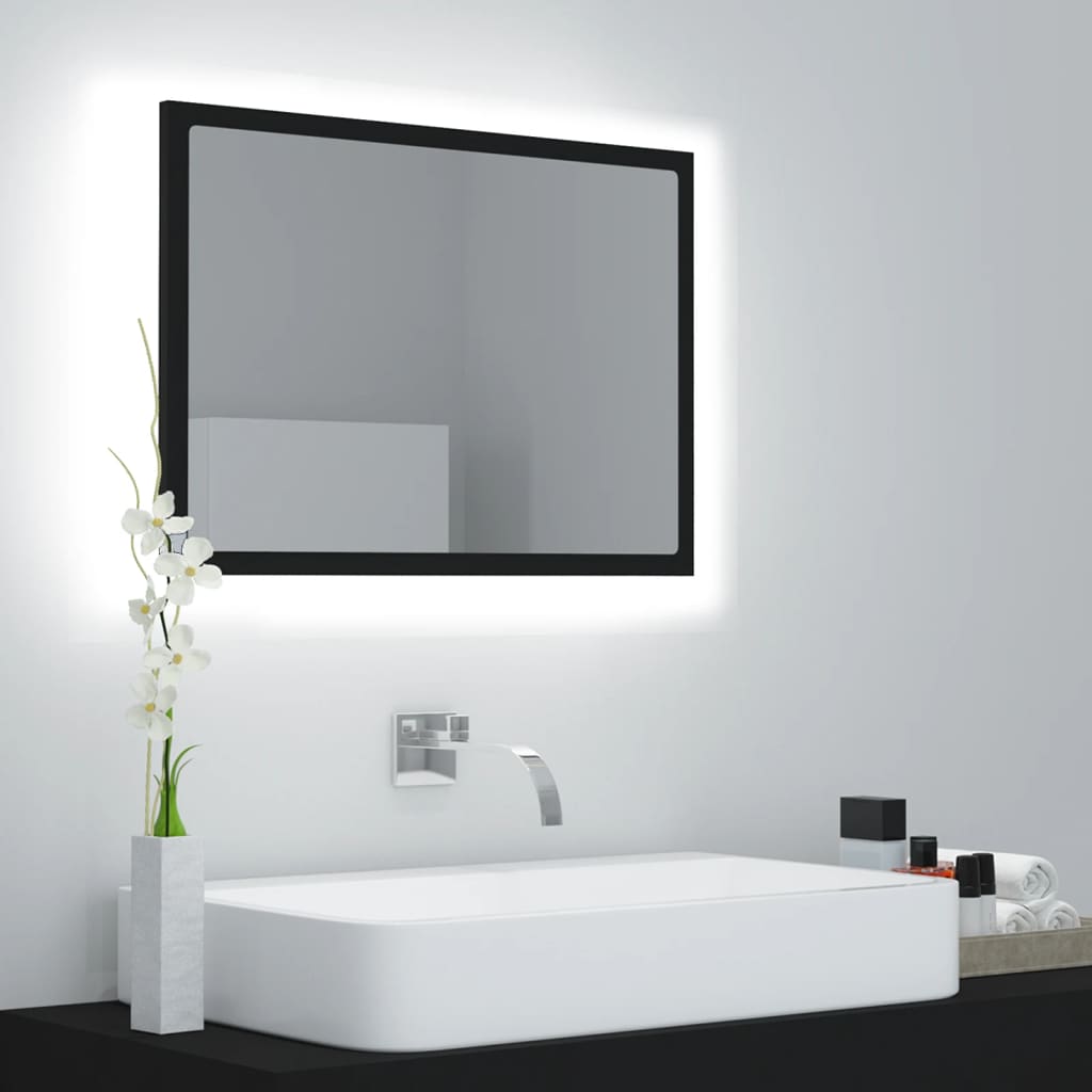 vidaXL LED kúpeľňové zrkadlo čierne 60x8,5x37 cm, akryl