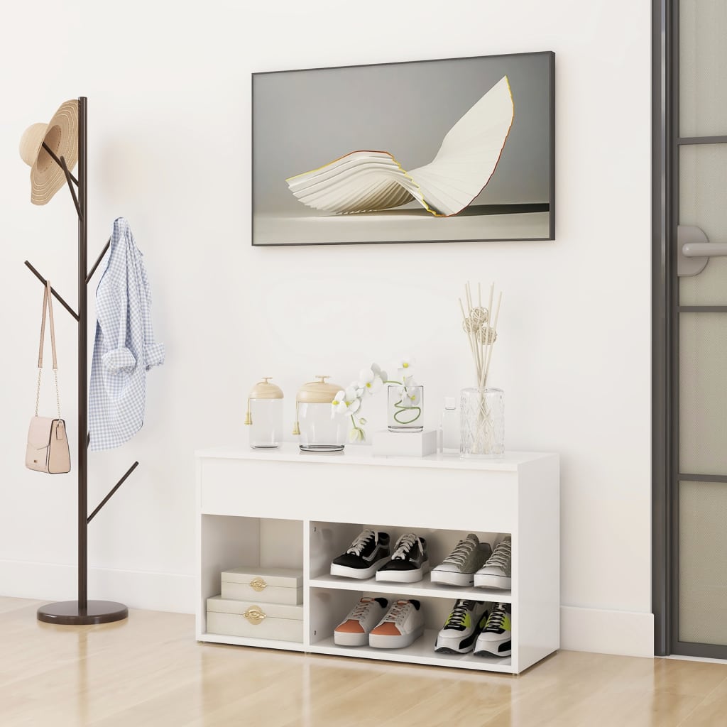 vidaXL Lavica na topánky, lesklá biela 80x30x45 cm, kompozitné drevo