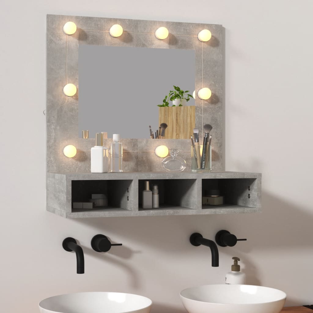 vidaXL Zrkadlová skrinka s LED betónová sivá 60x31,5x62 cm