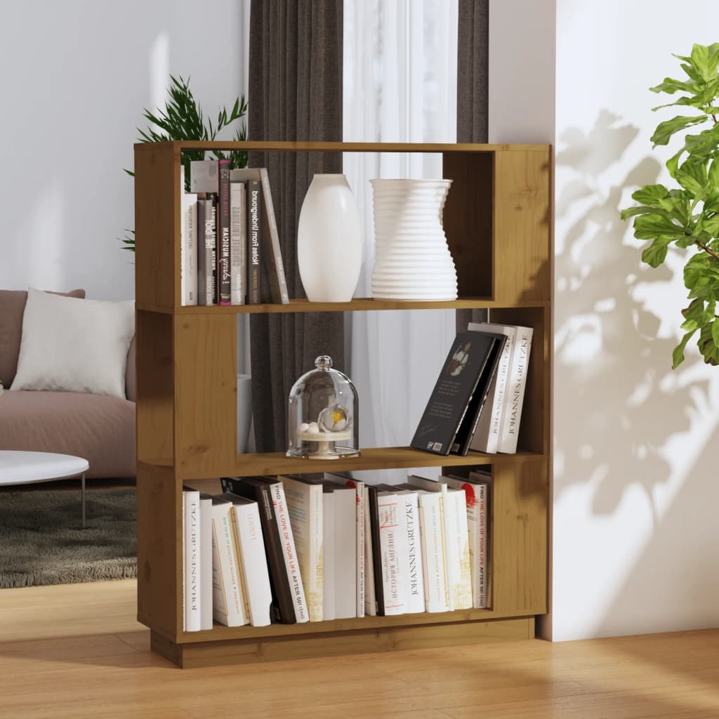 vidaXL Knižnica/deliaca stena hnedá 80x25x101 cm masívna borovica