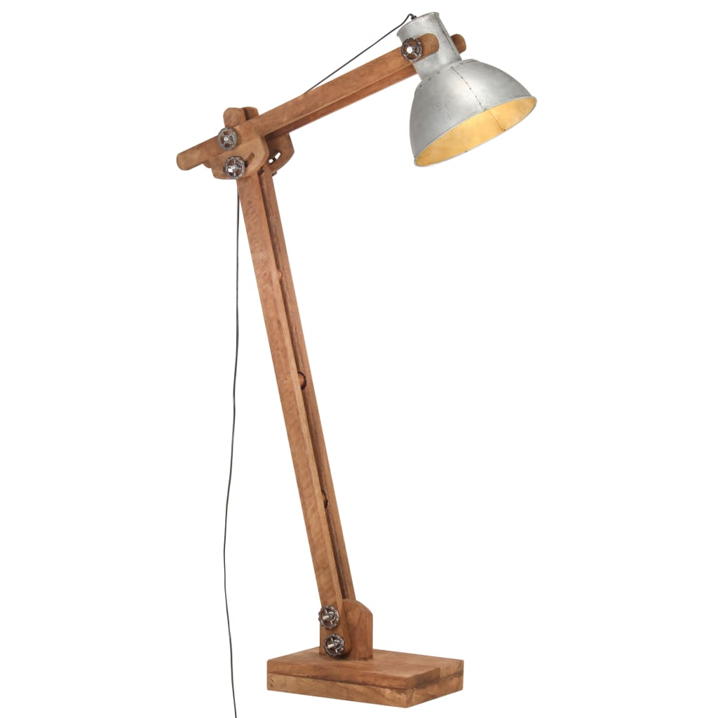 vidaXL Stojanová lampa strieborná masívne mangovníkové drevo E27