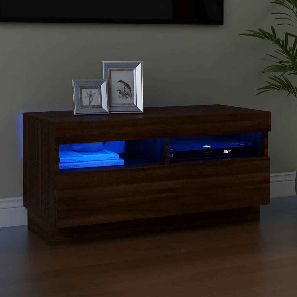 vidaXL TV skrinka s LED, hnedý dub 80x35x40 cm