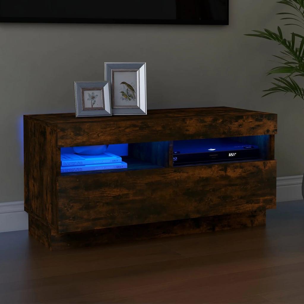 vidaXL TV skrinka s LED, tmavý dub 80x35x40 cm
