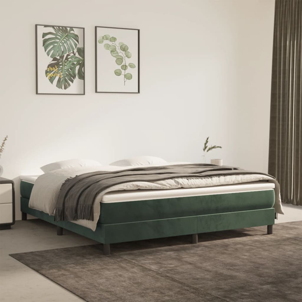 vidaXL Posteľný rám boxsping s matracom tmavozelený 180x200 cm zamat