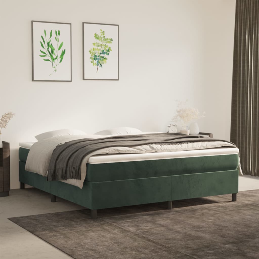 vidaXL Posteľný rám boxsping s matracom tmavozelený 180x200 cm zamat