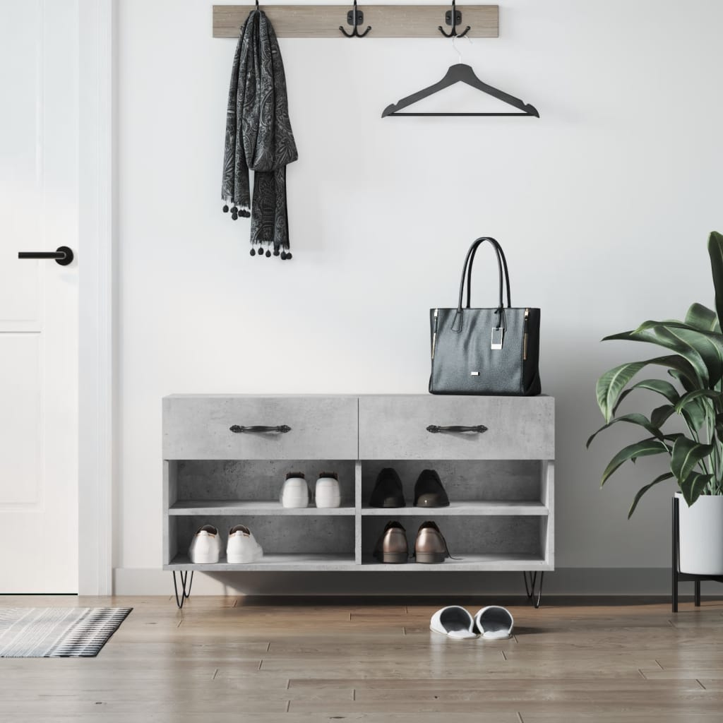 vidaXL Lavička na topánky, betónovo sivá 102x35x55cm, kompozitné drevo
