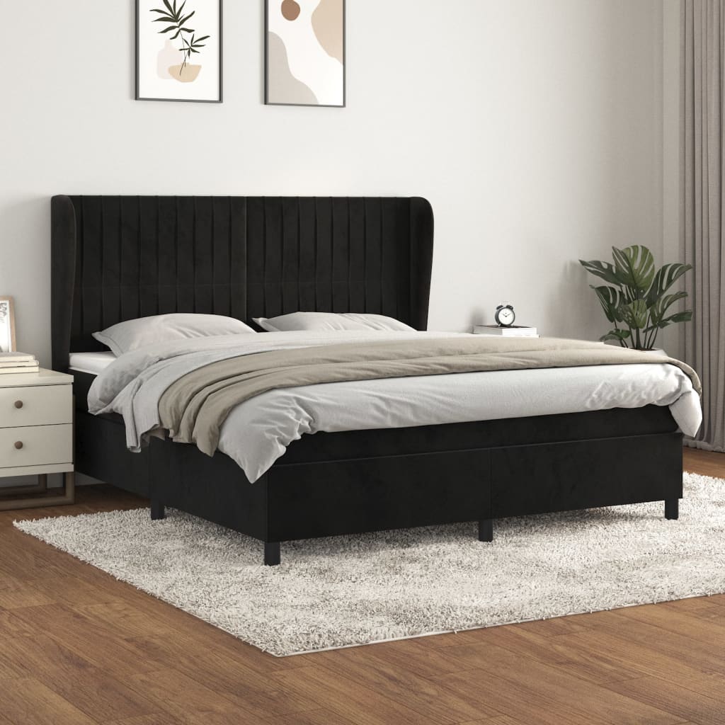 vidaXL Posteľný rám boxspring s matracom čierny 160x200 cm zamat