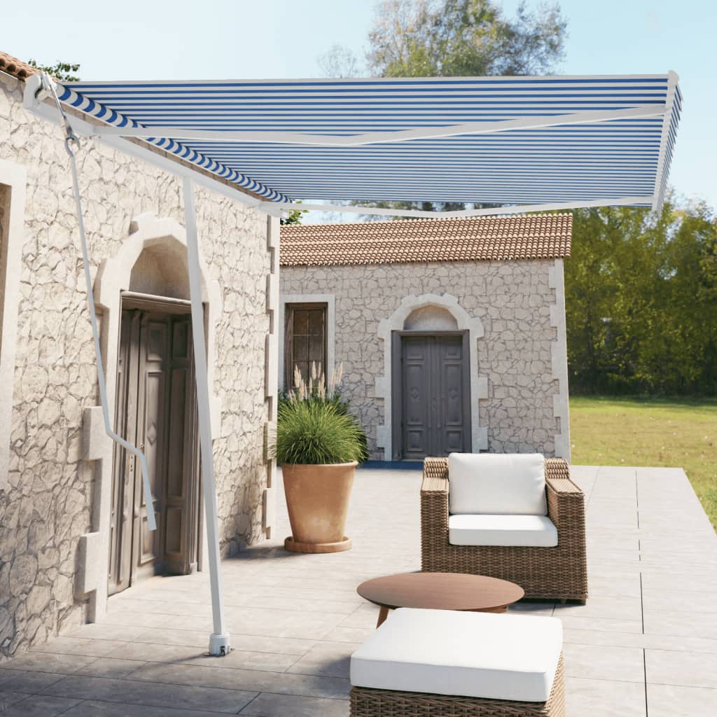 vidaXL Samostatne stojaca automatická markíza 300x250 cm modro-biela