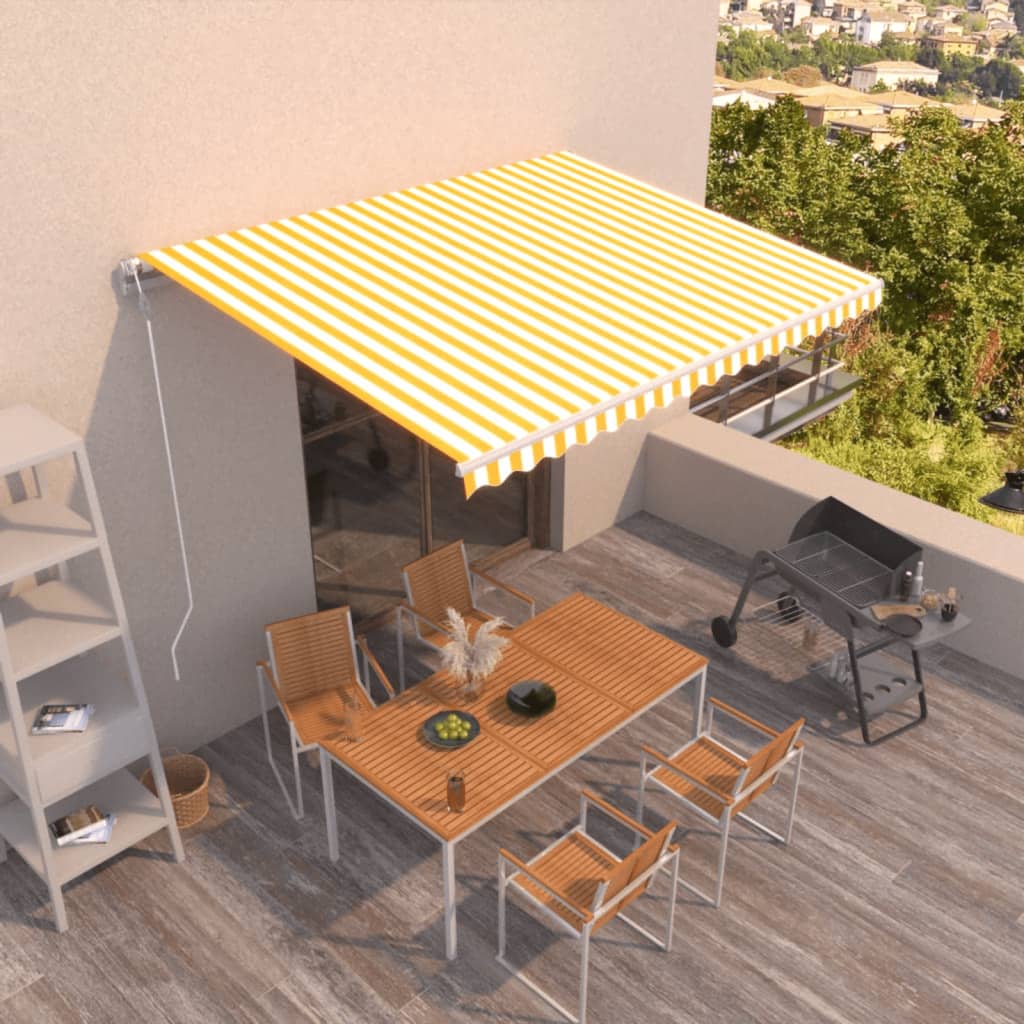 vidaXL Automaticky zaťahovacia markíza 450x300 cm žltá a biela