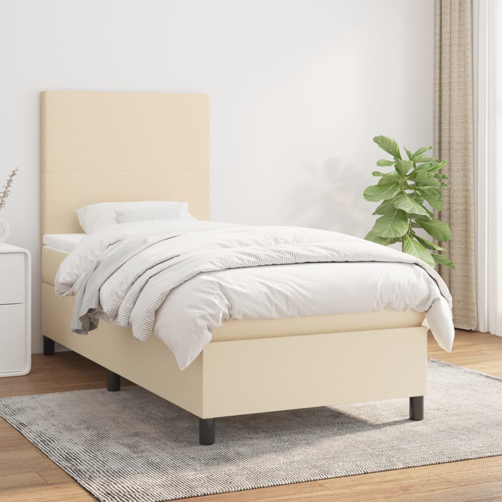 vidaXL Posteľný rám boxspring s matracom krémový 90x190 cm látka
