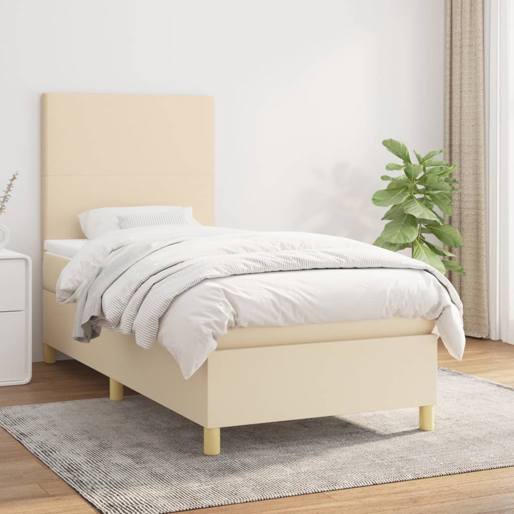 vidaXL Posteľný rám boxspring s matracom krémový 90x190 cm látka