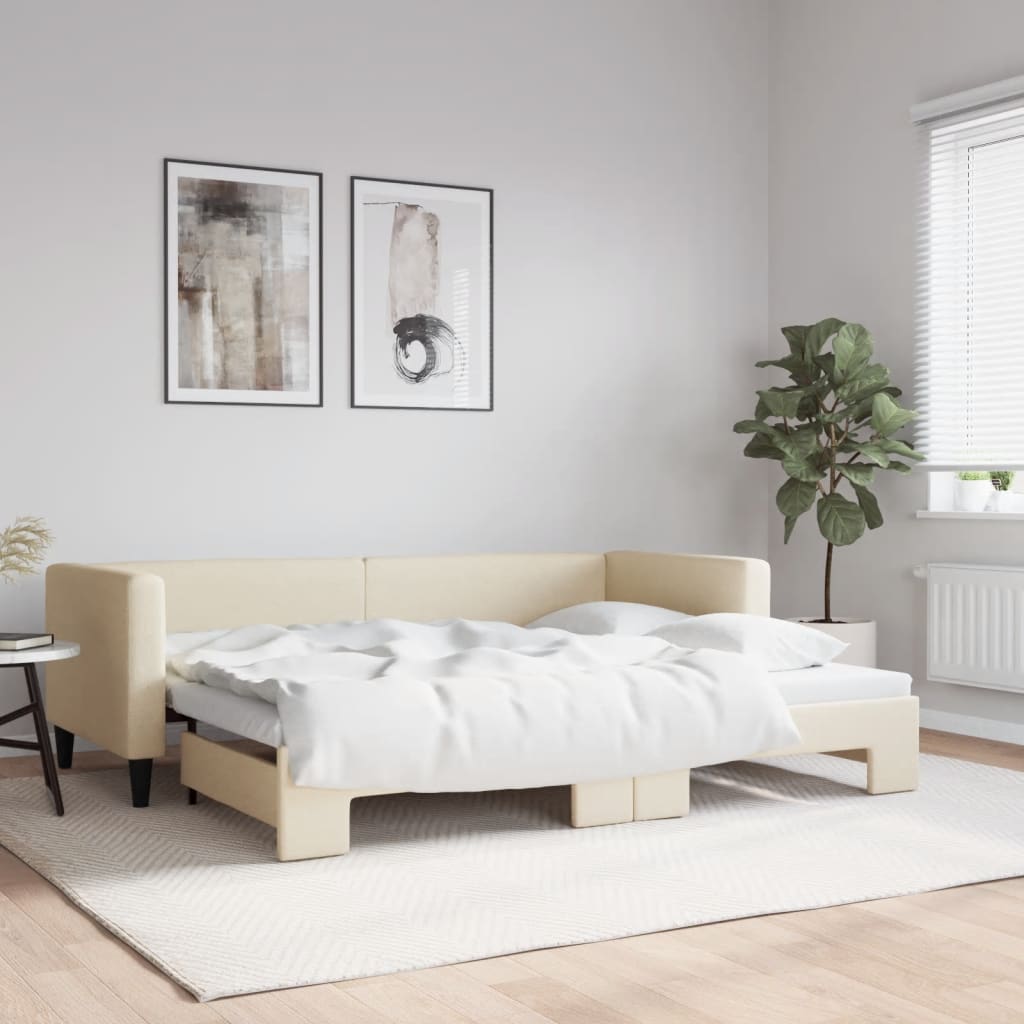 vidaXL Denná posteľ s rozkladacou posteľou krémová 80x200 cm látka