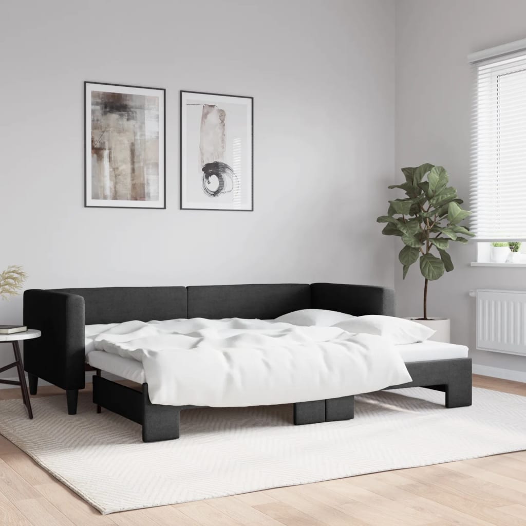 vidaXL Denná posteľ s rozkladacou posteľou čierna 80x200 cm látka