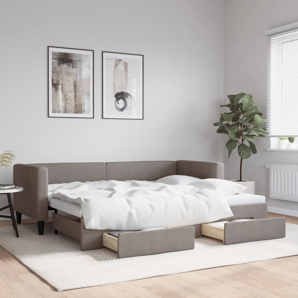 vidaXL Rozkladacia denná posteľ so zásuvkami sivohnedá 80x200 cm látka
