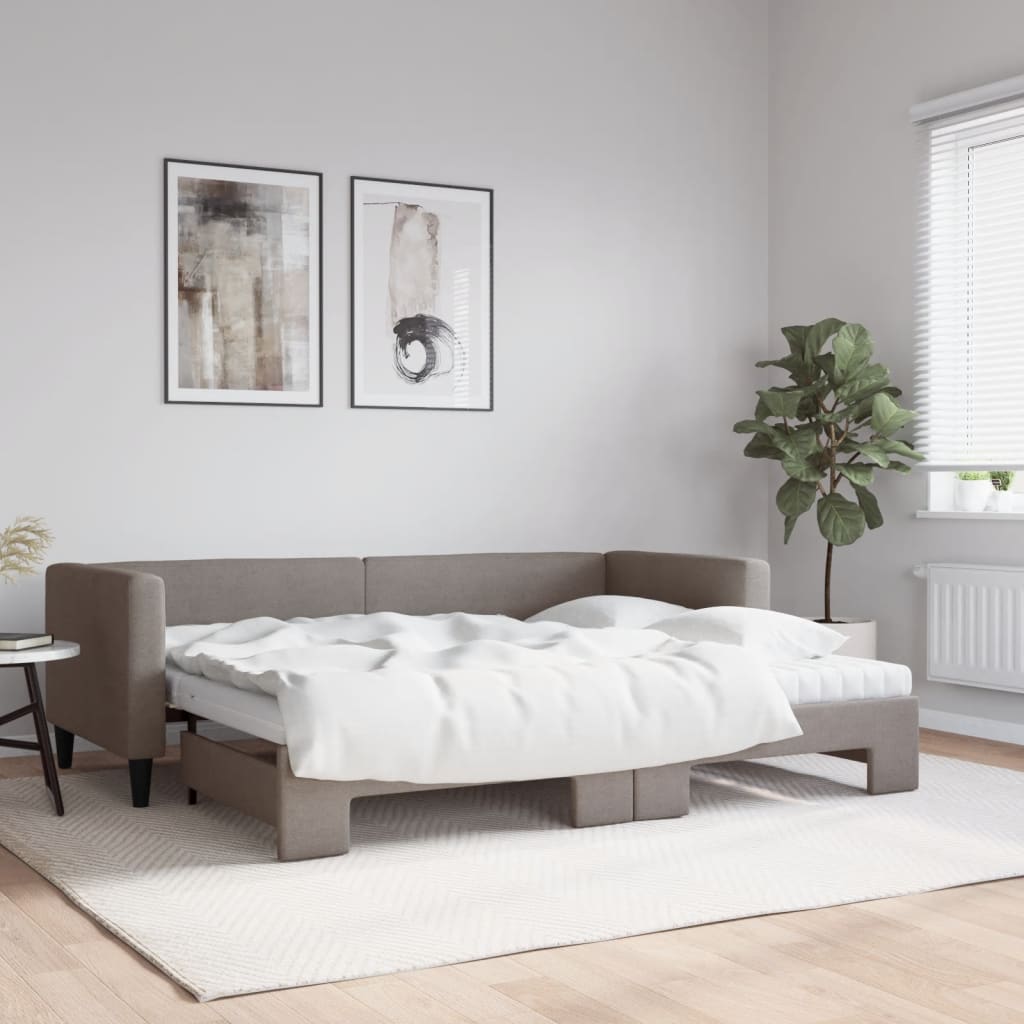 vidaXL Rozkladacia denná posteľ s matracmi sivohnedá 80x200 cm látka