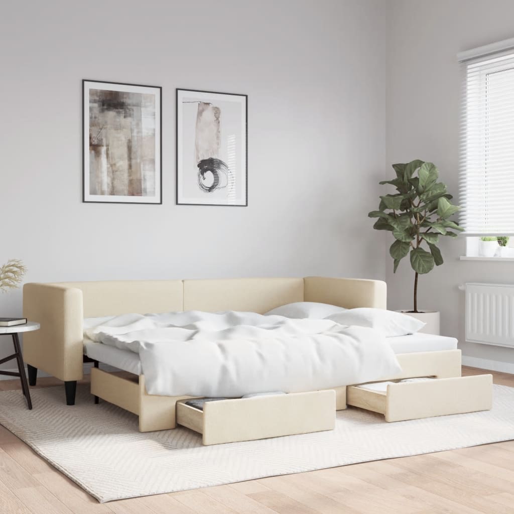 vidaXL Rozkladacia denná posteľ so zásuvkami krémová 80x200 cm látka