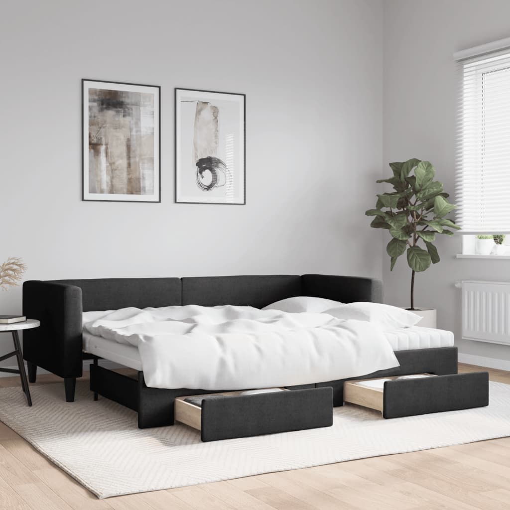 vidaXL Rozkladacia denná posteľ so zásuvkami čierna 80x200 cm látka