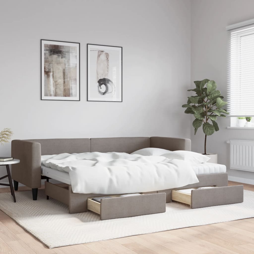 vidaXL Rozkladacia denná posteľ so zásuvkami sivohnedá 80x200 cm látka