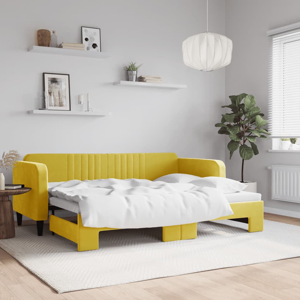 vidaXL Denná posteľ s rozkladacou posteľou žltá 80x200 cm zamat