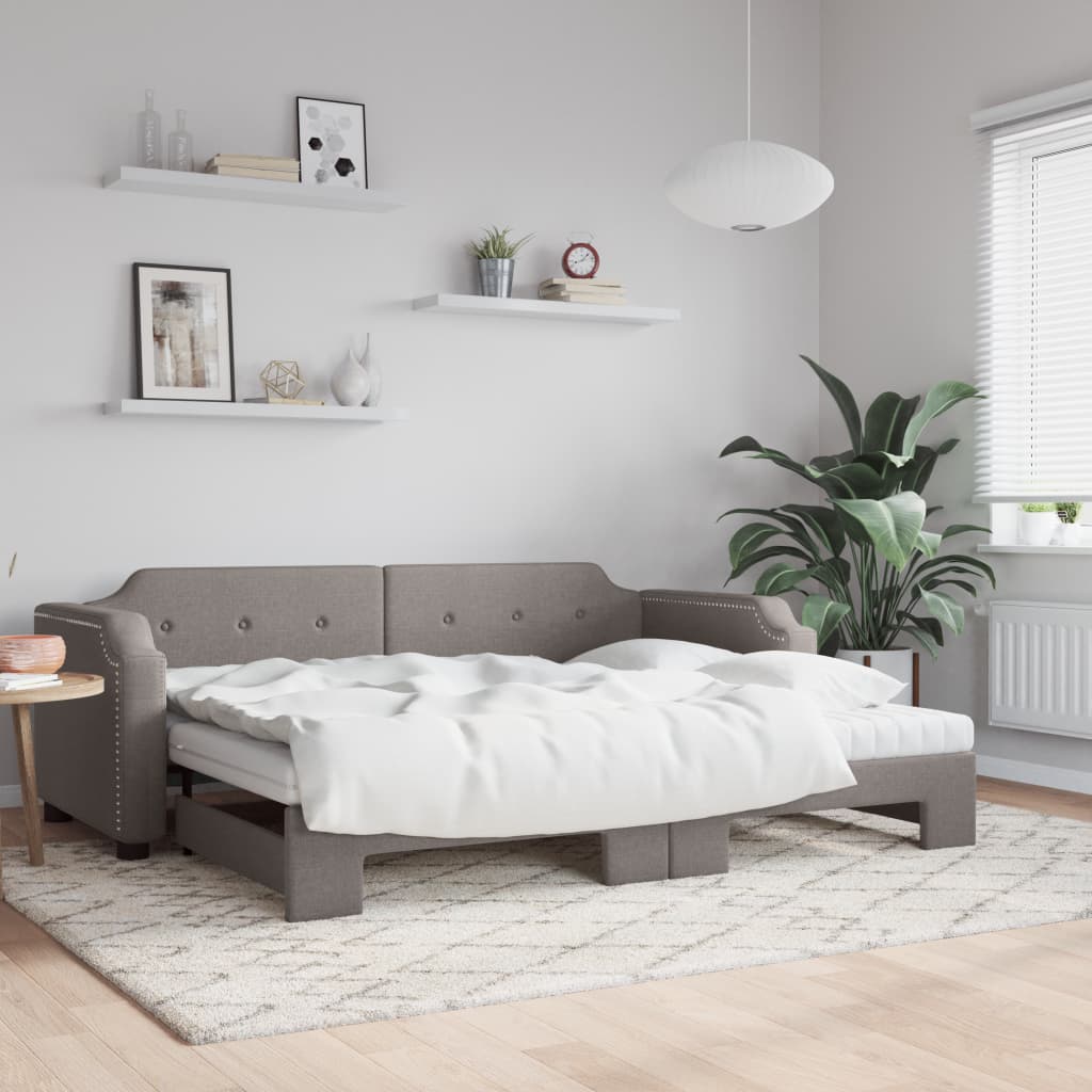 vidaXL Rozkladacia denná posteľ s matracmi sivohnedá 100x200 cm látka