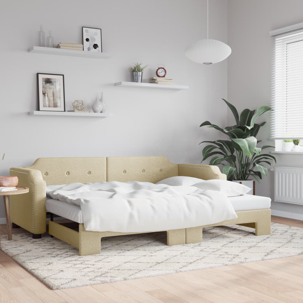 vidaXL Denná posteľ s rozkladacou posteľou krémová 100x200 cm látka