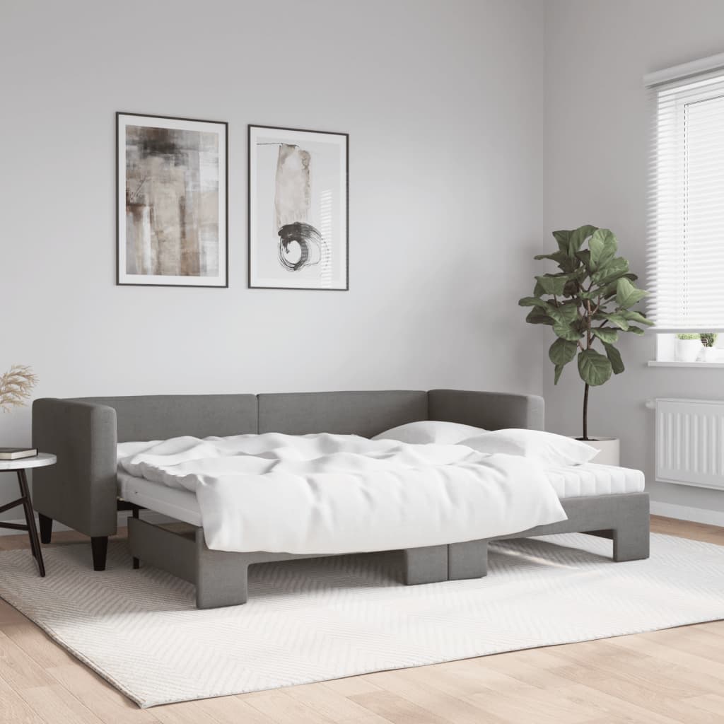 vidaXL Rozkladacia denná posteľ s matracmi tmavosivá 80x200 cm látka