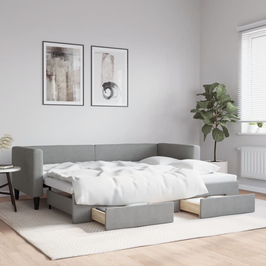 vidaXL Rozkladacia denná posteľ so zásuvkami bledosivá 80x200 cm látka