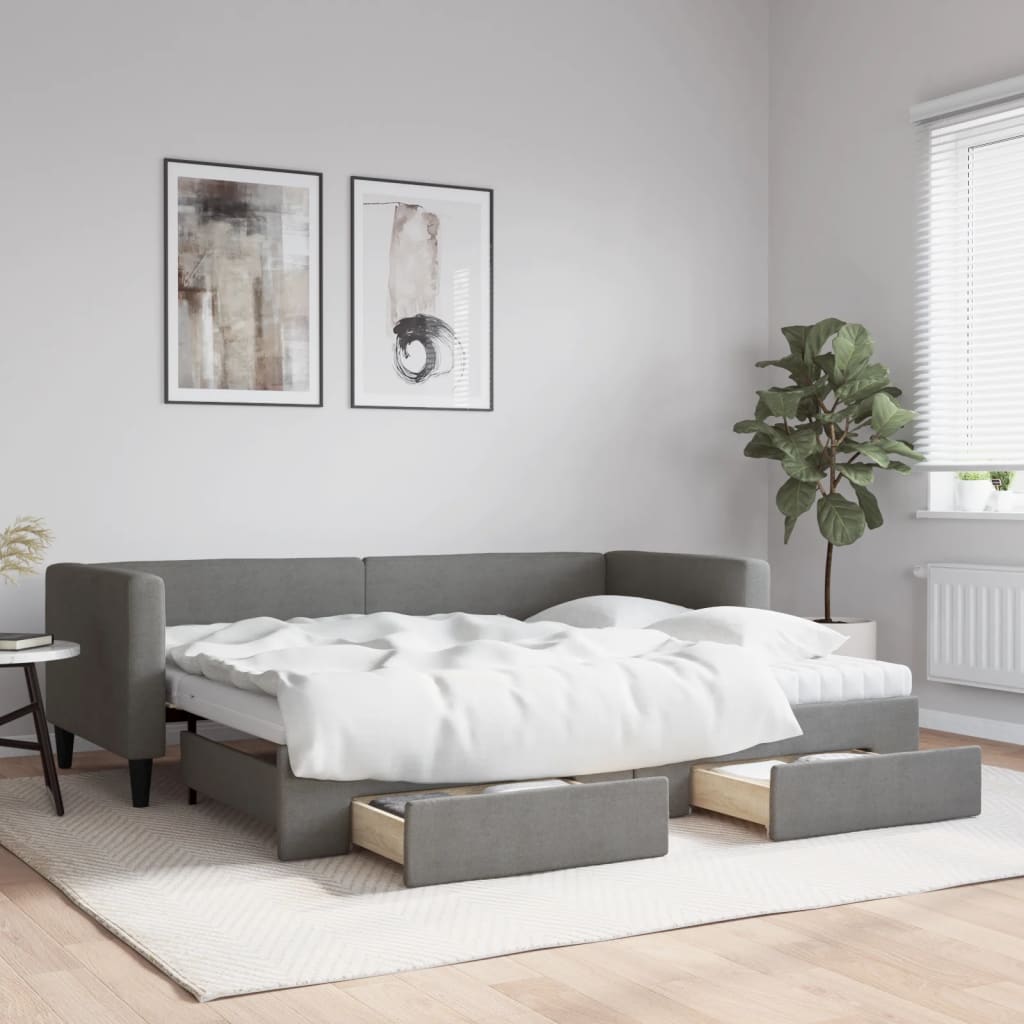 vidaXL Rozkladacia denná posteľ so zásuvkami tmavosivá 80x200 cm látka