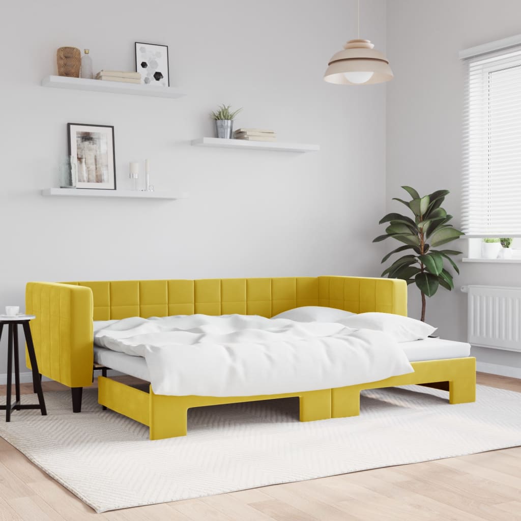 vidaXL Denná posteľ s rozkladacou posteľou žltá 80x200 cm zamat