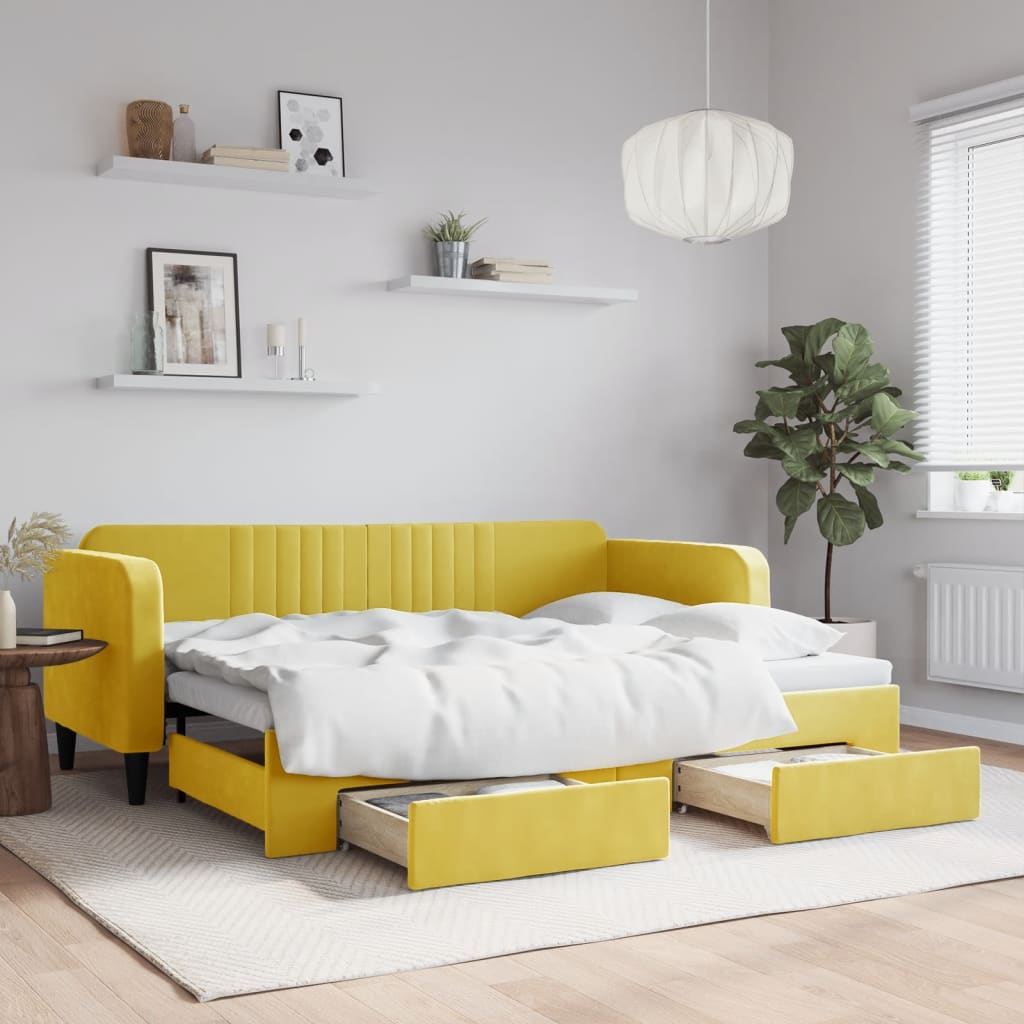 vidaXL Rozkladacia denná posteľ s matracmi žltá 80x200 cm zamat