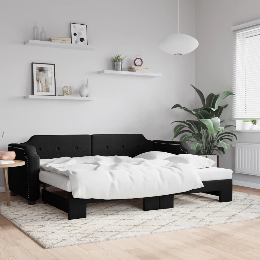 vidaXL Denná posteľ s rozkladacou posteľou čierna 90x190 cm látka