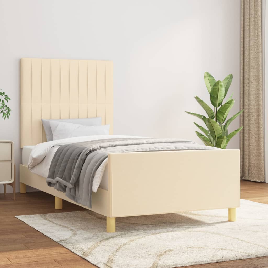 vidaXL Posteľ bez matraca krémová 100x200 cm látka
