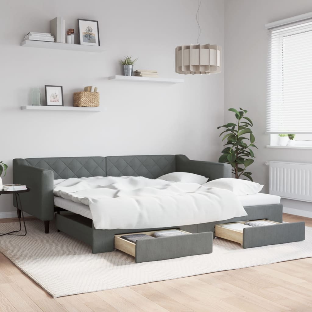 vidaXL Rozkladacia denná posteľ so zásuvkami tmavosivá 100x200cm látka