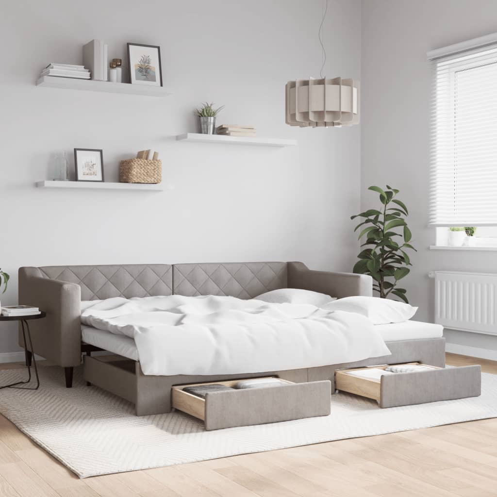 vidaXL Rozkladacia denná posteľ so zásuvkami sivohnedá 90x200 cm látka