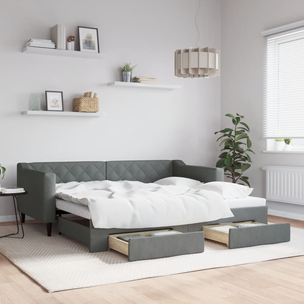 vidaXL Rozkladacia denná posteľ so zásuvkami tmavosivá 90x190 cm látka