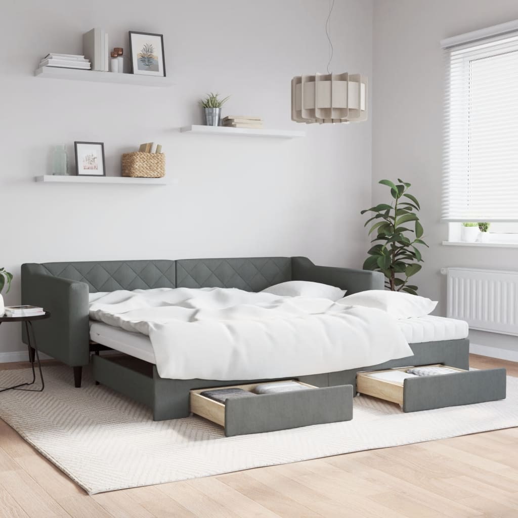 vidaXL Rozkladacia denná posteľ so zásuvkami tmavosivá 100x200cm látka