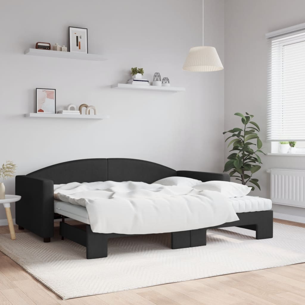 vidaXL Rozkladacia denná posteľ s matracmi čierna 90x190 cm látka