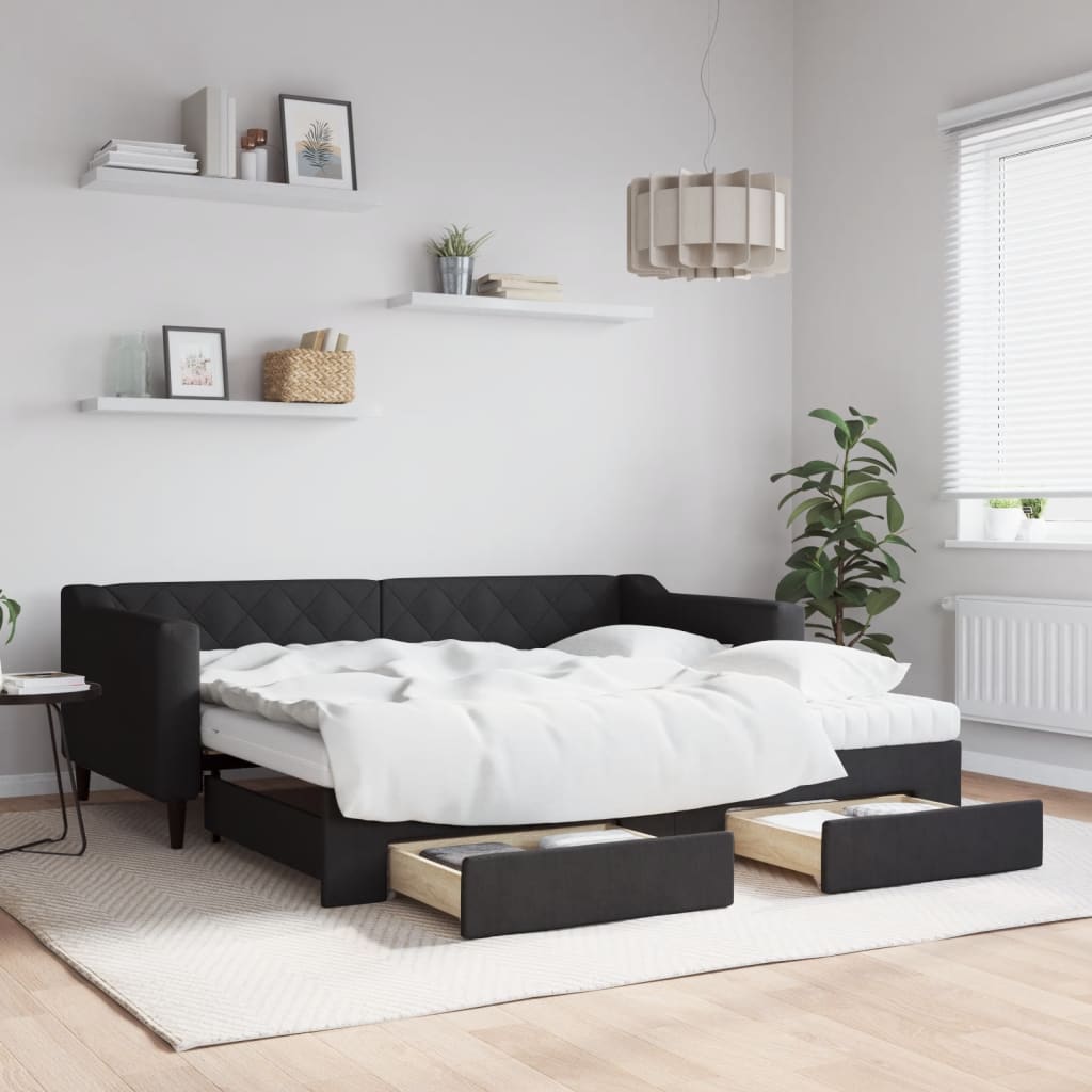 vidaXL Rozkladacia denná posteľ so zásuvkami čierna 90x190 cm látka