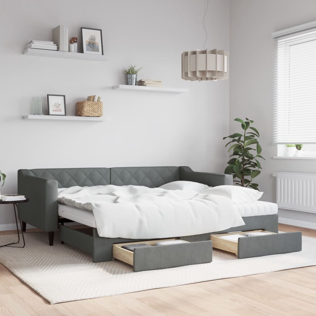 vidaXL Rozkladacia denná posteľ so zásuvkami tmavosivá 90x190 cm látka