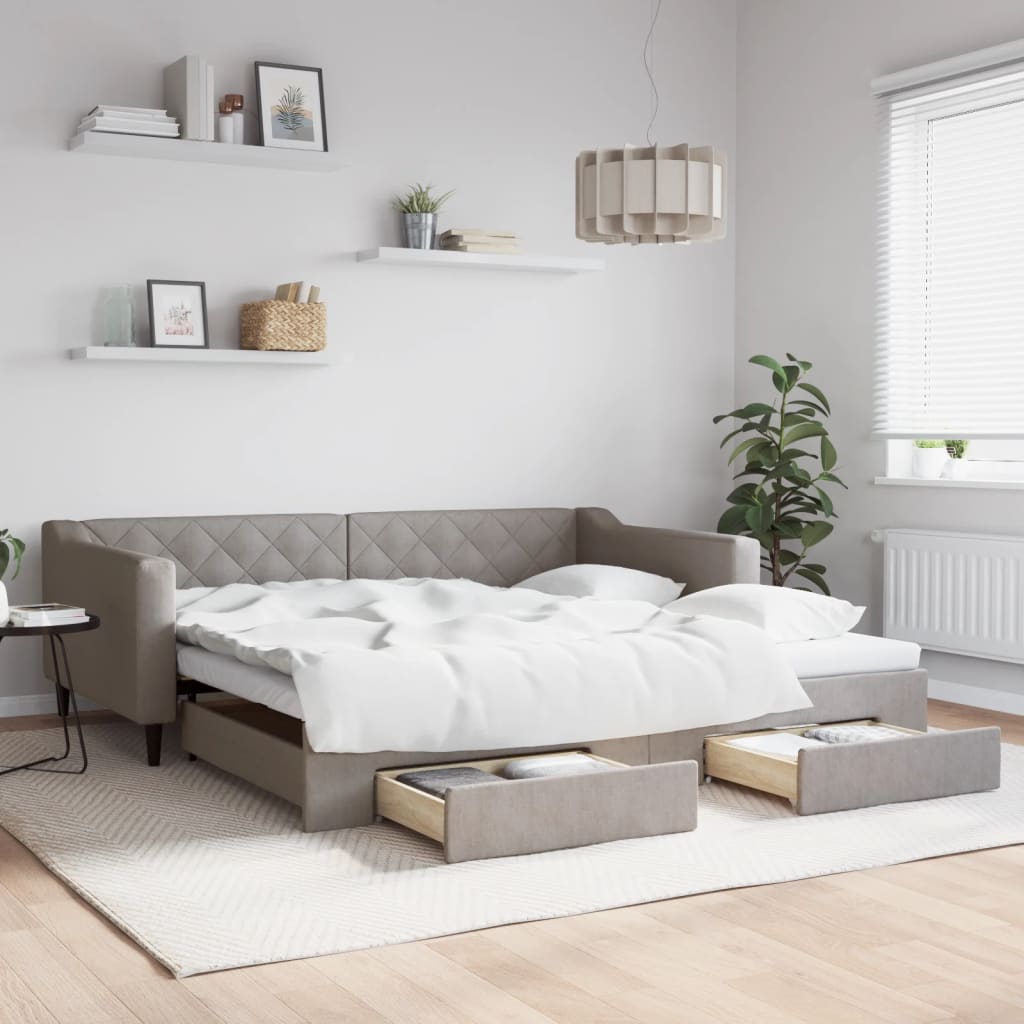 vidaXL Rozkladacia denná posteľ so zásuvkami sivohnedá 100x200cm látka