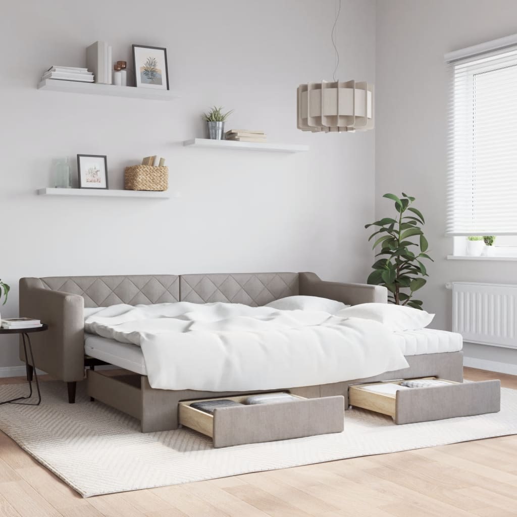 vidaXL Rozkladacia denná posteľ so zásuvkami sivohnedá 90x200 cm látka