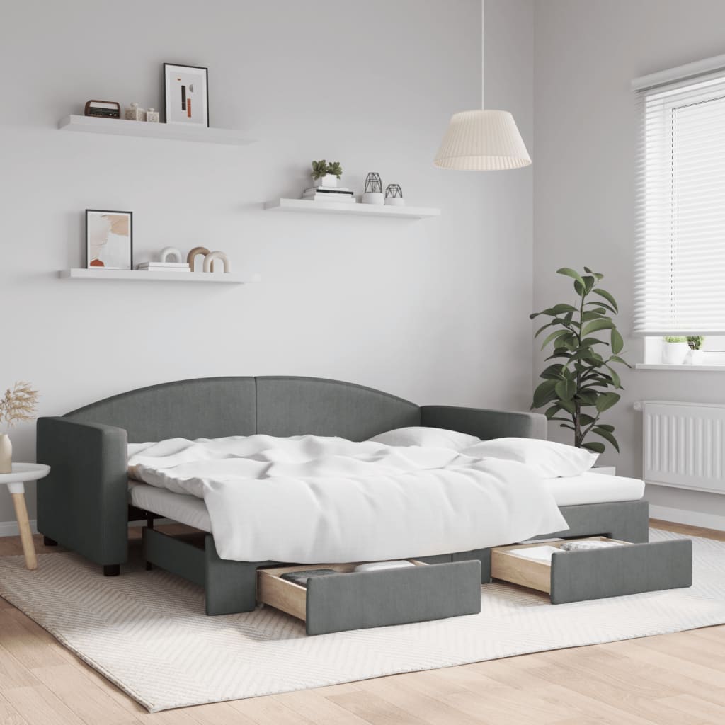 vidaXL Rozkladacia denná posteľ so zásuvkami tmavosivá 90x190 cm látka