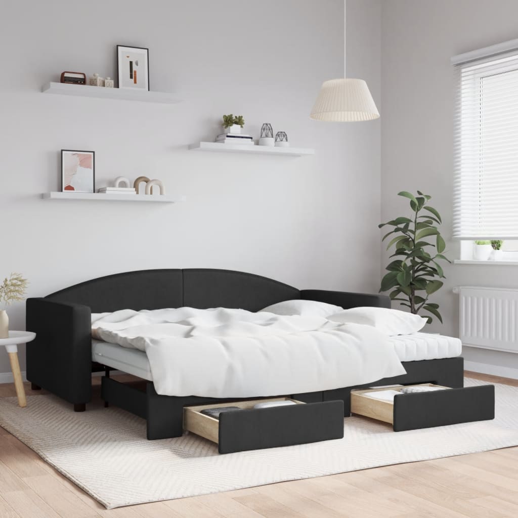 vidaXL Rozkladacia denná posteľ so zásuvkami čierna 90x190 cm látka