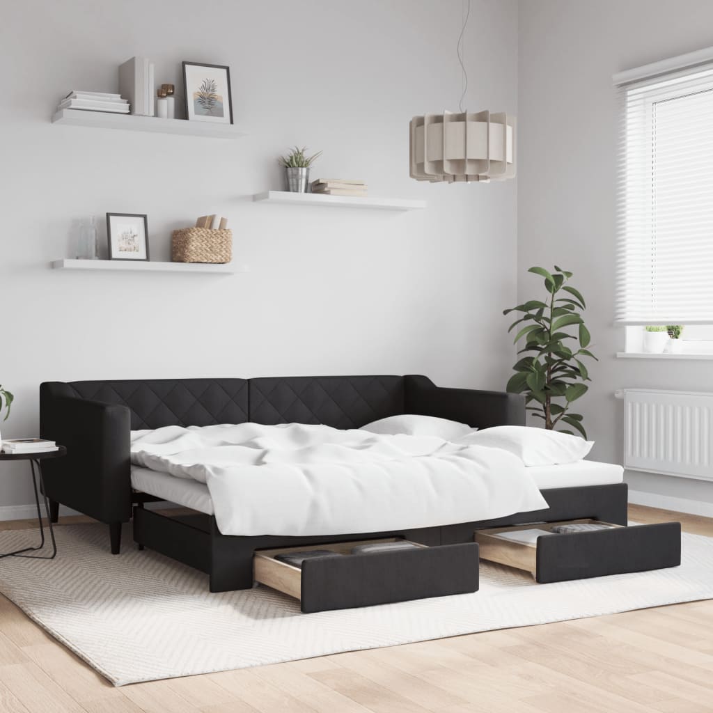 vidaXL Rozkladacia denná posteľ so zásuvkami čierna 90x190 cm látka