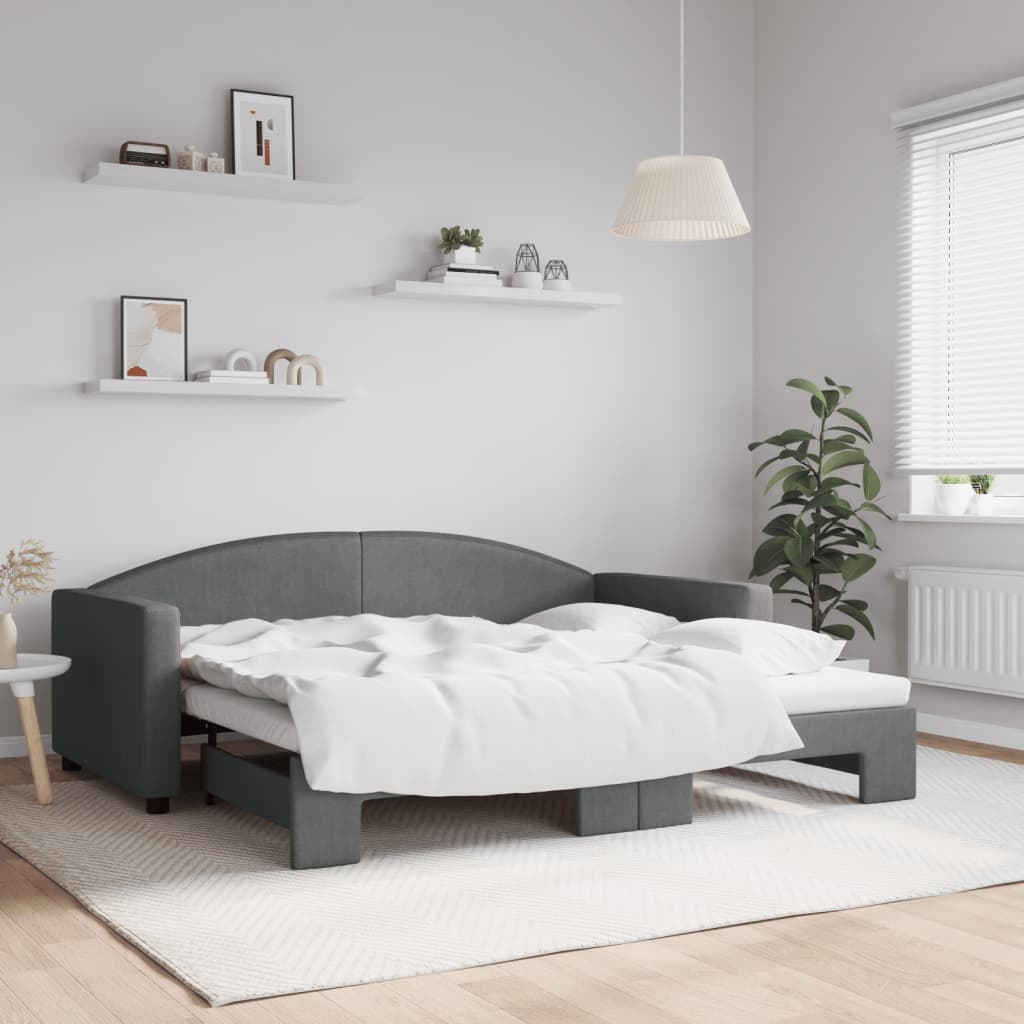vidaXL Denná posteľ s rozkladacou posteľou tmavosivá 90x190 cm látka
